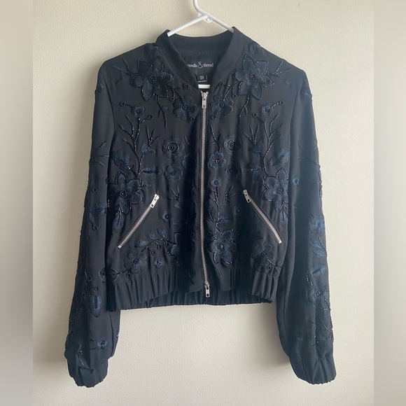 Needle & Thread embroidery bomber jacket size US 6 Navy Blue - Picture 1 of 12